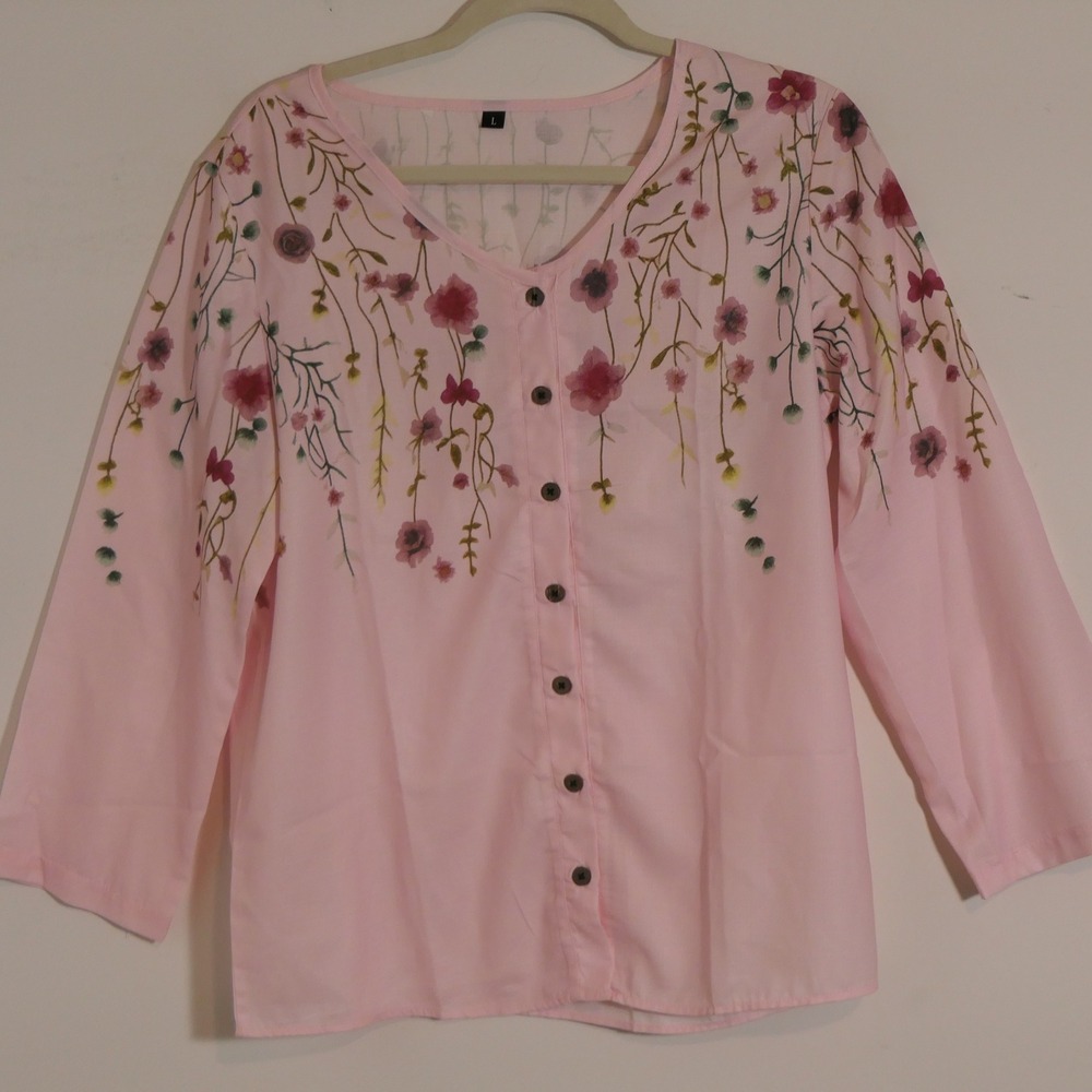 Womens Cardigan L Pink Cottagecore Garden Botanical Romantic Soft Girl Ethereal